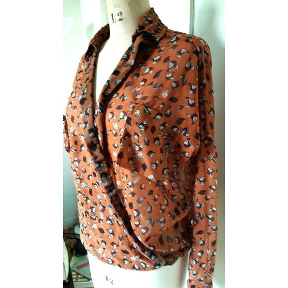 JoJo cute bird print sheer wrap tunic top shirt blouse women's size M - Picture 10 of 10